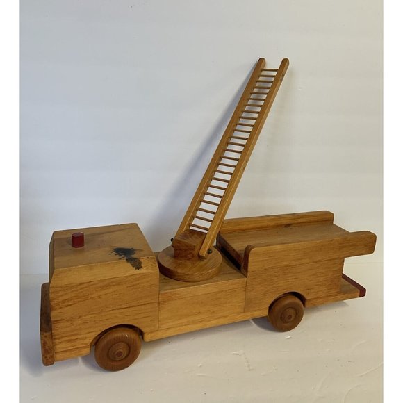 Vintage handmade Wood Firetruck Engine Toy SIGNED DATED - Picture 1 of 16
